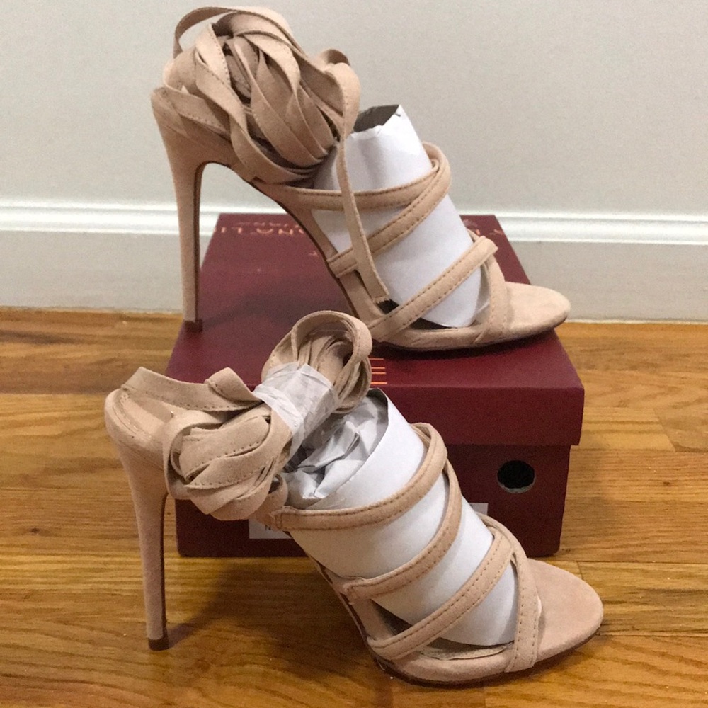 Strappy Thigh High Nude Sandals - size 9